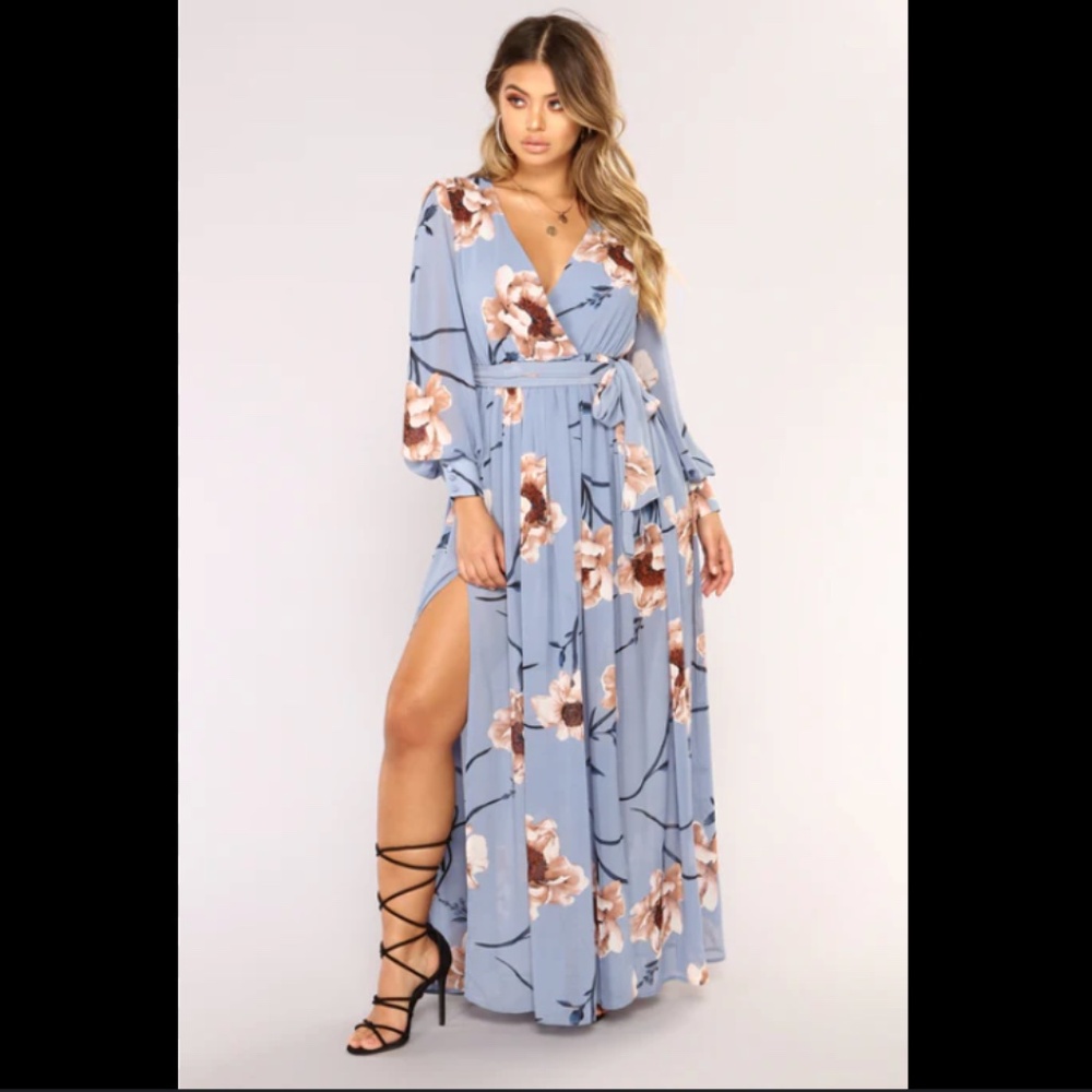 Fashion Nova - Park Avenue Maxi Dress In Light Blue